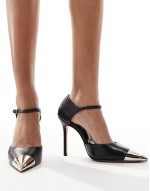 Mysha toe cap heeled shoes in black leather