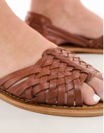 Francis leather woven flat sandals in tan