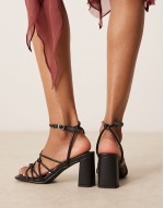 knotted block heeled sandal in black